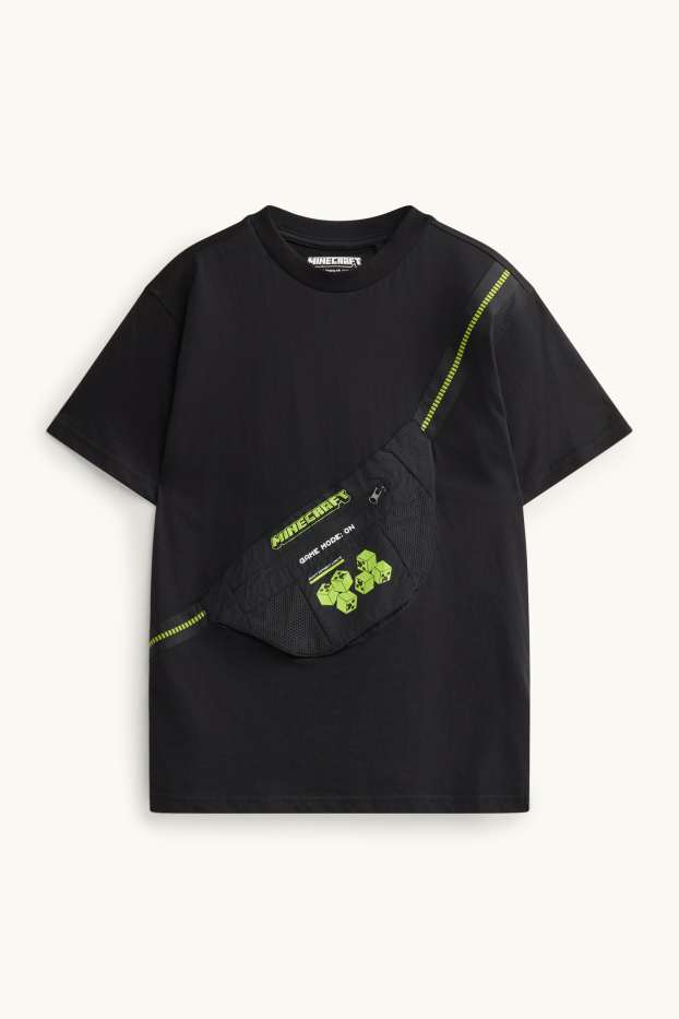 Children Boys - Minecraft - short sleeve T-shirt with appliquéd bag - black