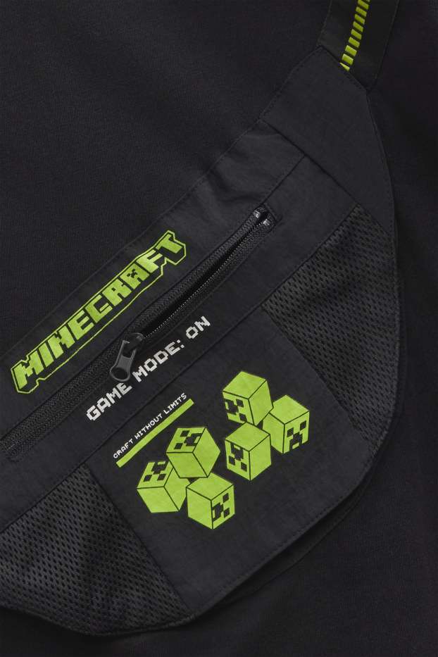 Children Boys - Minecraft - short sleeve T-shirt with appliquéd bag - black