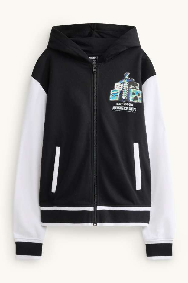 Bambini - Minecraft - felpa con zip e cappuccio - nero / bianco