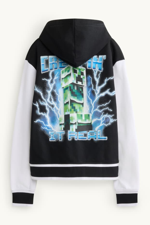 Bambini - Minecraft - felpa con zip e cappuccio - nero / bianco