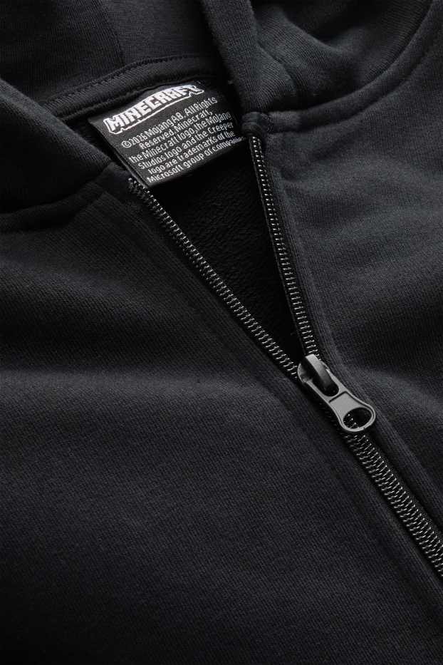 Bambini - Minecraft - felpa con zip e cappuccio - nero / bianco