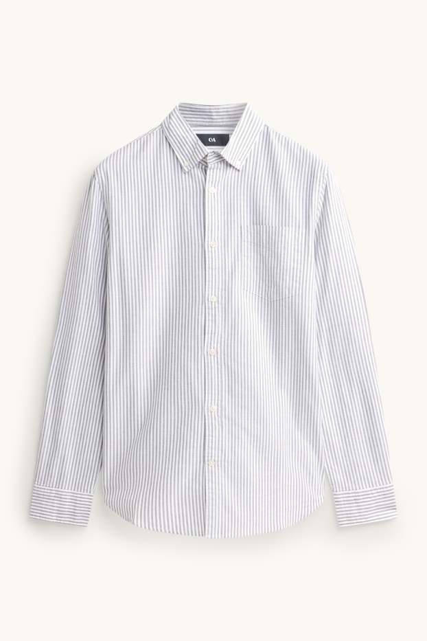 Herren - Hemd - Regular Fit - Button-down - gestreift - weiß / grau