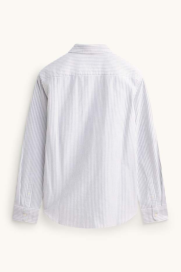 Herren - Hemd - Regular Fit - Button-down - gestreift - weiß / grau