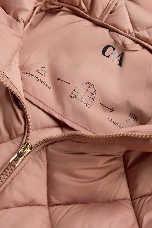 Women - Quilted gilet with hood - water-repellent - dark rose