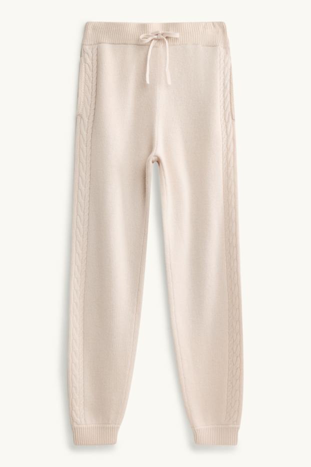 Women - Knitted joggers with cashmere content - wool blend - light beige