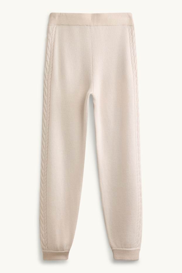 Women - Knitted joggers with cashmere content - wool blend - light beige
