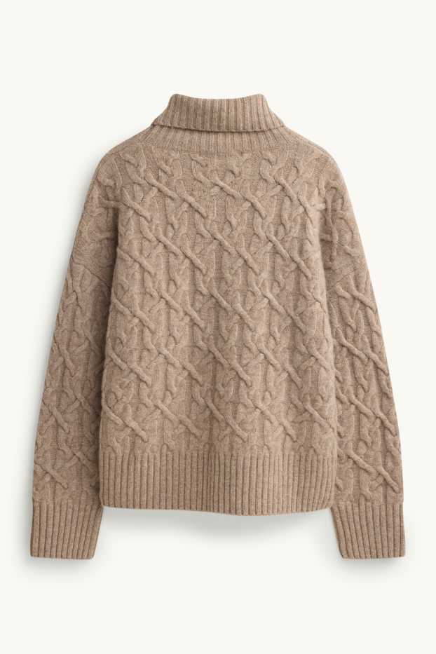 Femmes - Pull à col roulé en cachemire mélangé - laine mélangée - beige