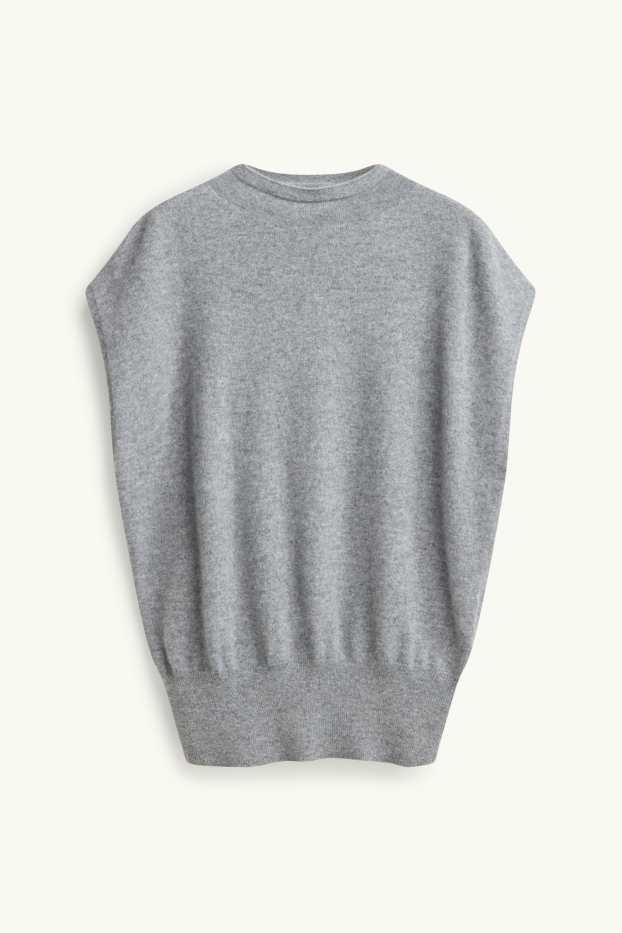 Femmes - Pull sans manches en cachemire - gris chiné