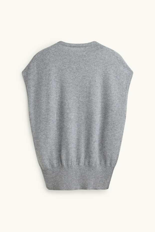 Femmes - Pull sans manches en cachemire - gris chiné