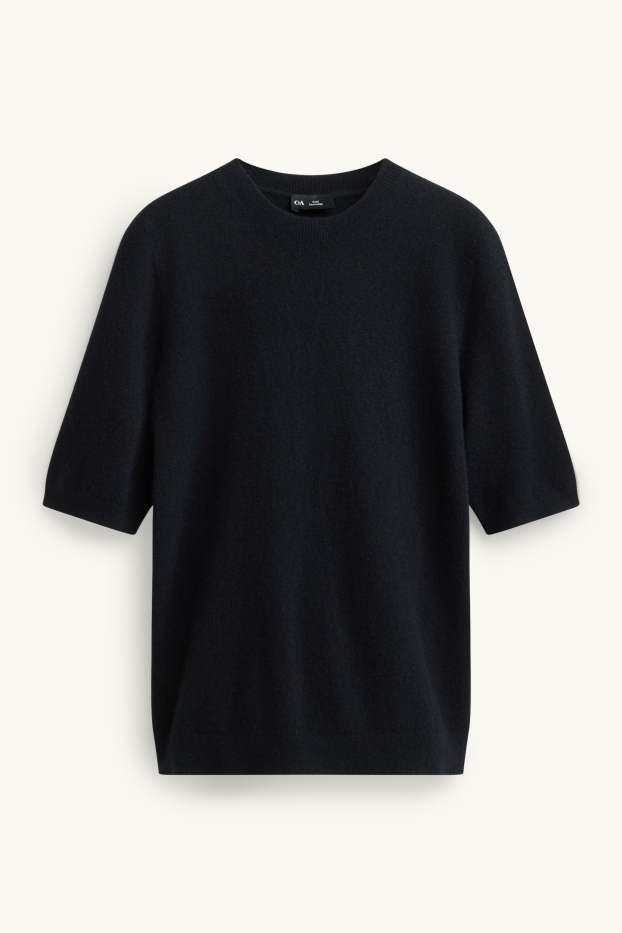 Damen - Kaschmir-Strickpullover - kurzarm - schwarz
