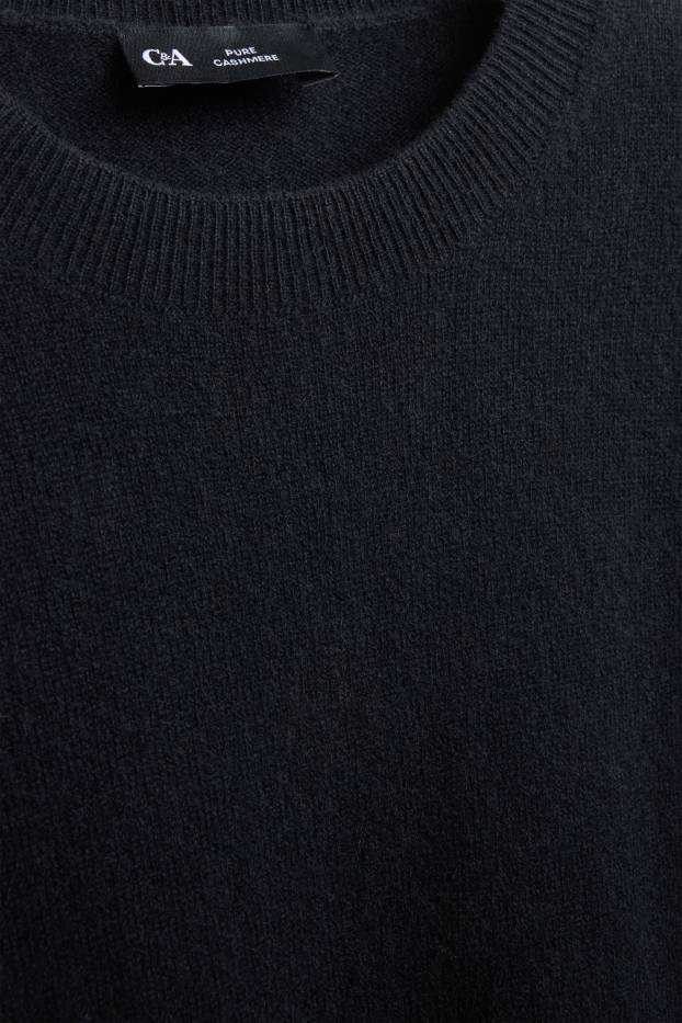 Damen - Kaschmir-Strickpullover - kurzarm - schwarz