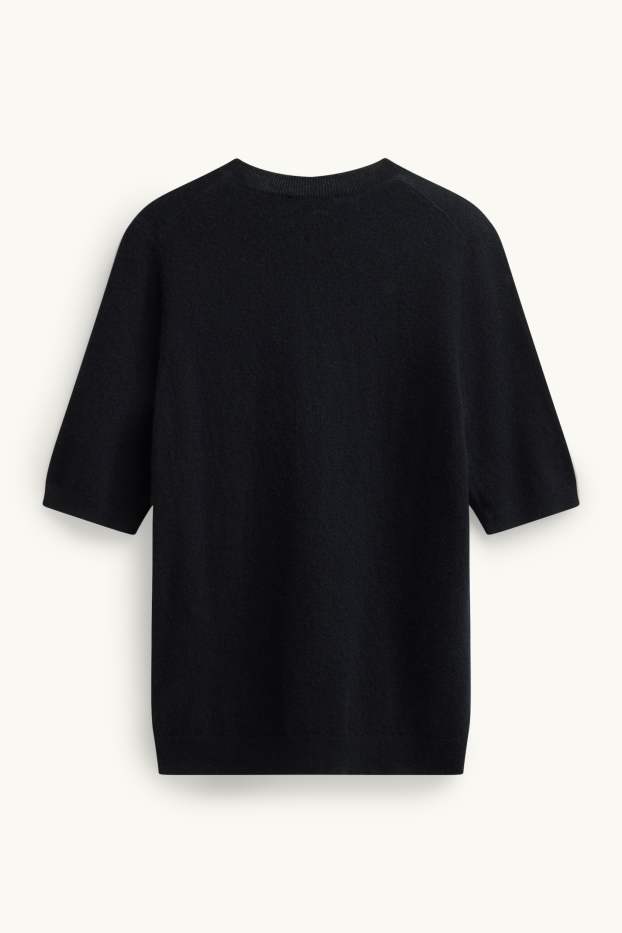 Damen - Kaschmir-Strickpullover - kurzarm - schwarz