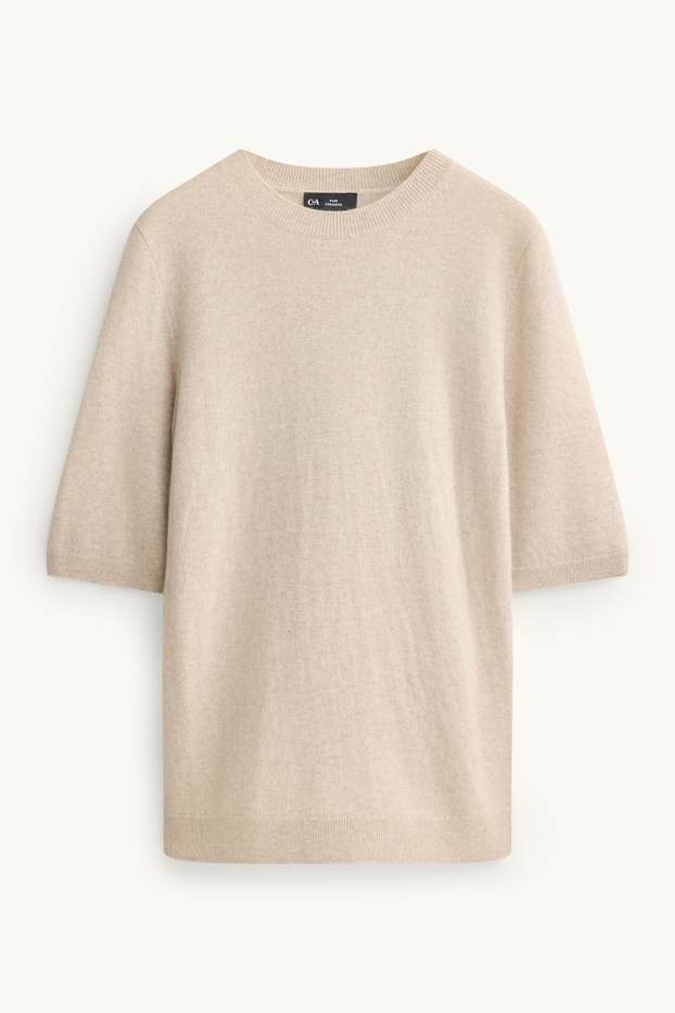 Femmes - Pull en maille en cachemire - manches courtes - beige