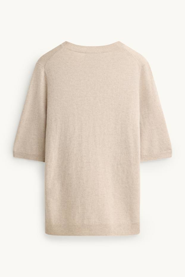 Femmes - Pull en maille en cachemire - manches courtes - beige