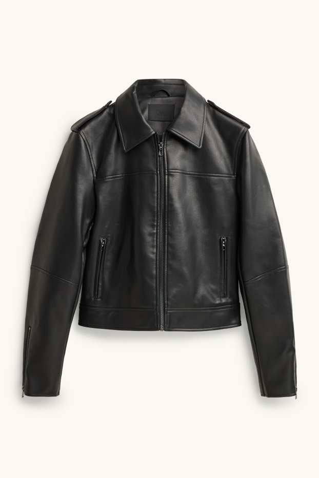 Dames - Bikerjack - imitatieleer - zwart