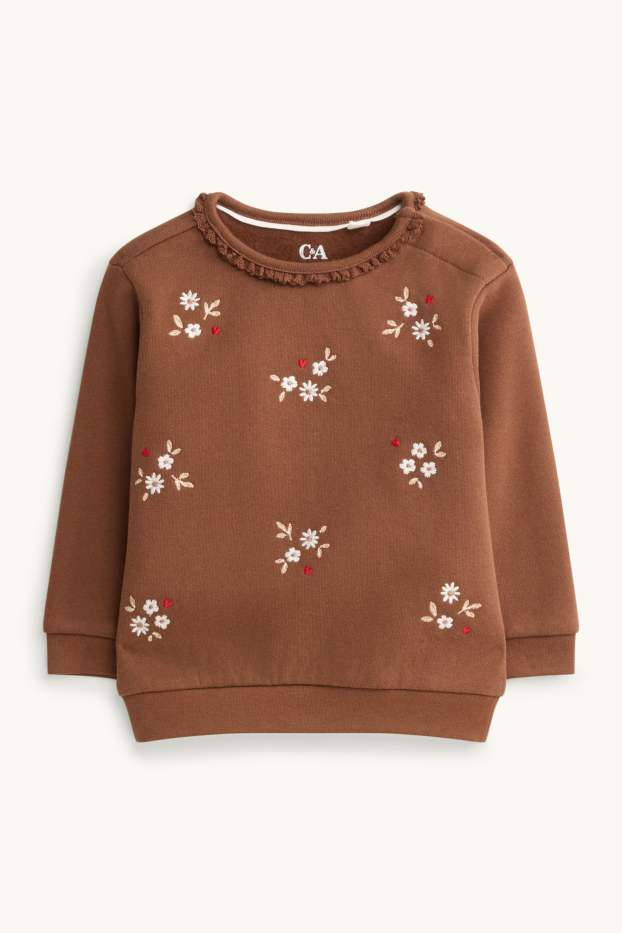 Baby: meisjes - Bloemetje - babysweatshirt - bruin