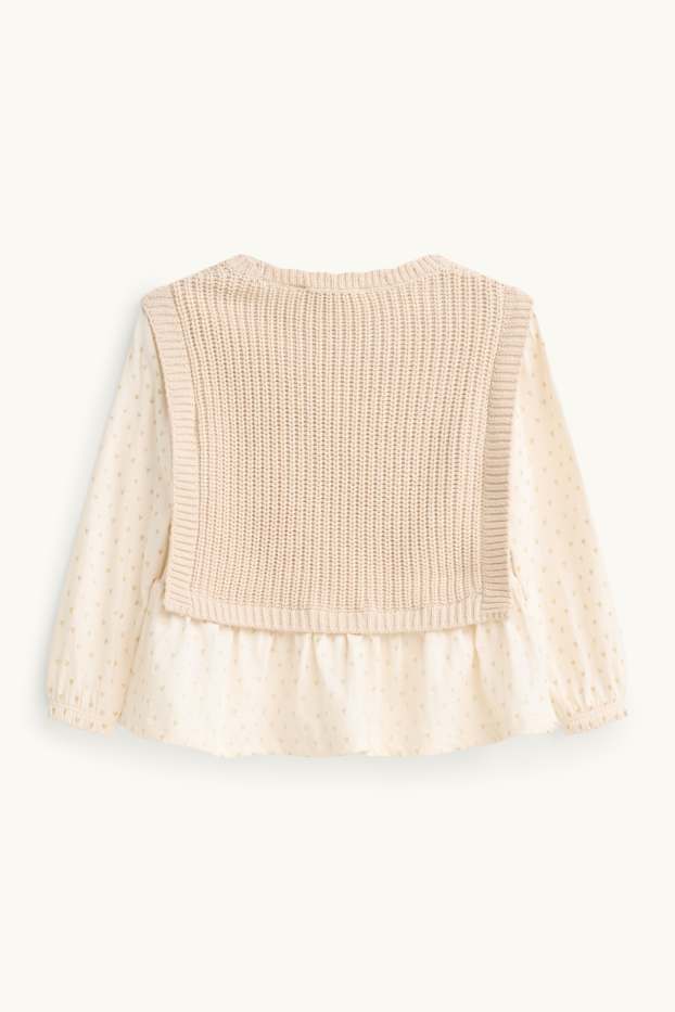 Enfants filles - Cœurs - chemisier bébé - look 2 en 1 - effet brillant - beige