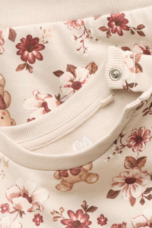 Bébés filles - Ours en peluche et petites fleurs - sweat bébé - marron / blanc crème