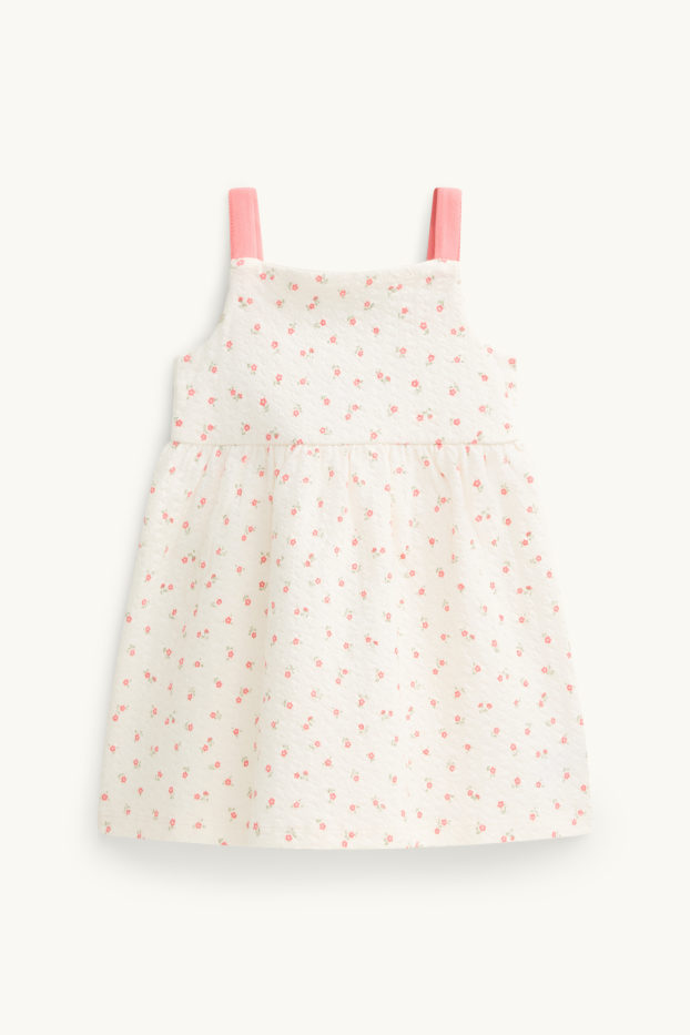 Baby: meisjes - Bloemetje - babyjurk - met structuur - wit