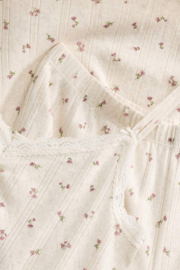 Damen - Pointelle-Pyjama - geblümt - cremeweiss