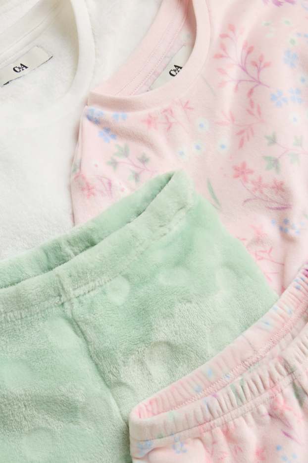 Enfants filles - Lot de 2 - chouette et fleurs - pyjamas - 4 pièces - blanc / rose