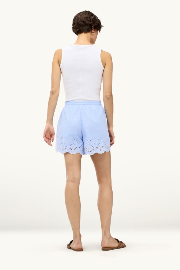 Dámské - Šortky - high waist - anglická krajka - světle modrá