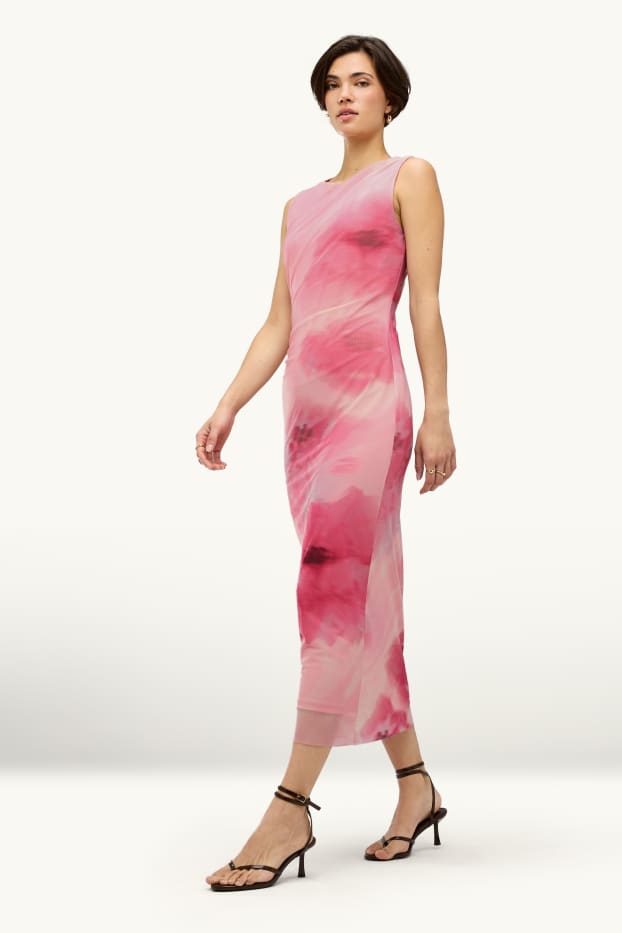 Damen - Bodycon-Kleid - geblümt - pink / rosa