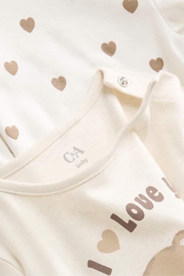Baby: meisjes - Set van 2 - beertje en hartje - babypyjama - bruin / crème wit