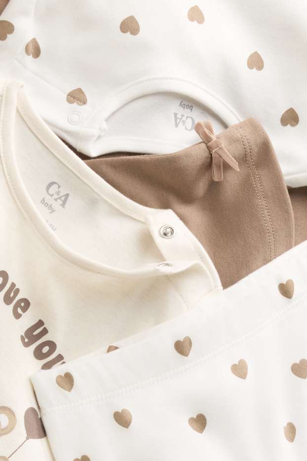 Baby: meisjes - Set van 2 - beertje en hartje - babypyjama - bruin / crème wit