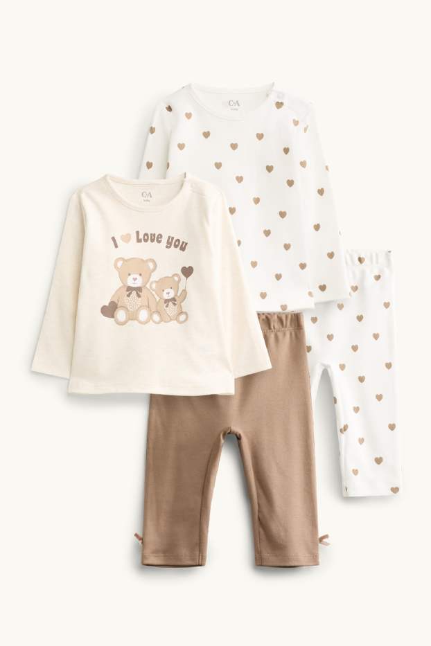 Baby: meisjes - Set van 2 - beertje en hartje - babypyjama - bruin / crème wit