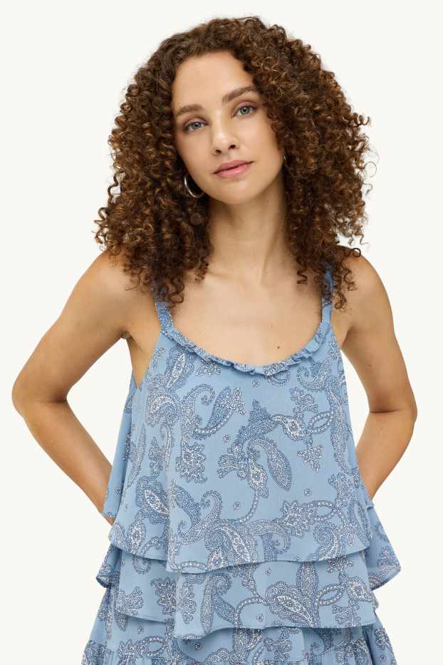 Femmes - Caraco court - à motif - bleu