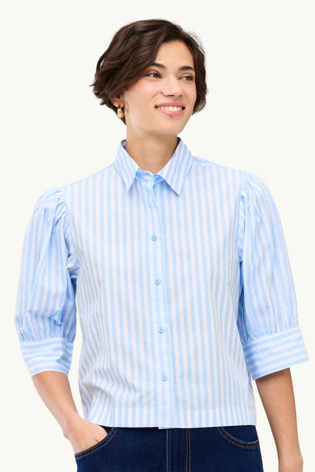 Femmes - Chemise-blouse - à rayures - blanc / bleu