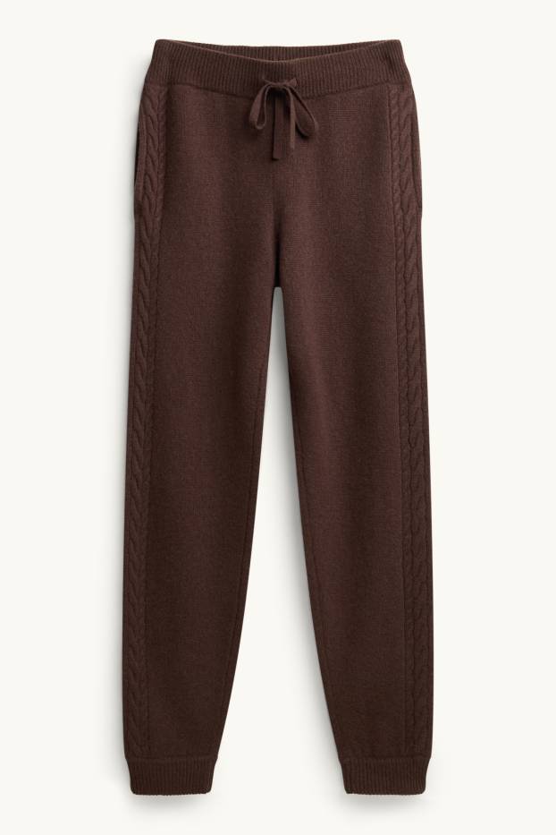 Donna - Pantaloni sportivi in maglia con cashmere - misto lana - marrone scuro