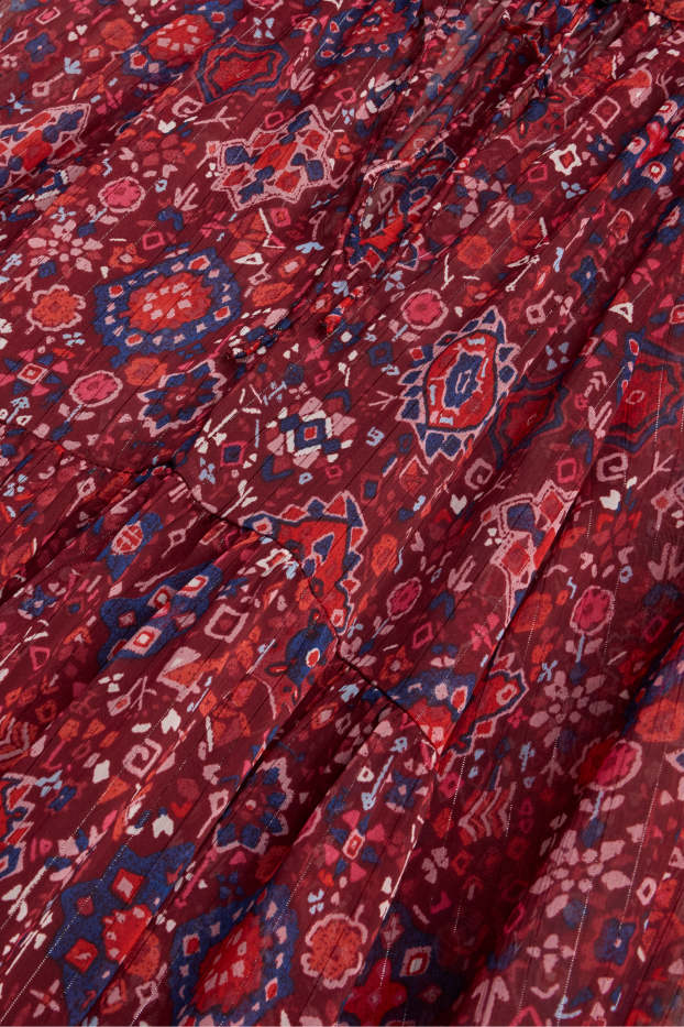 Femei - Rochie din șifon cu decolteu în V - cu model - bordo