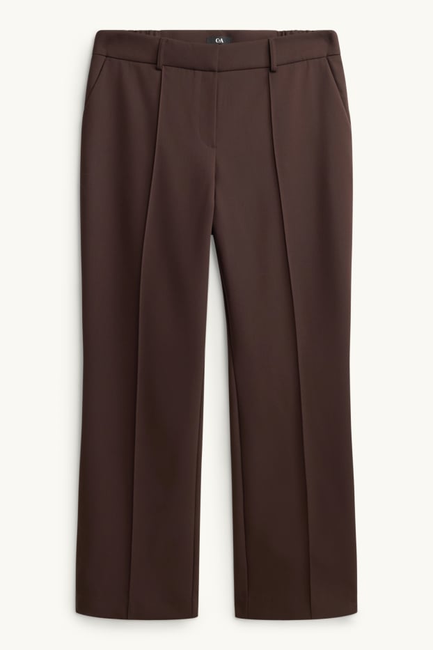 Dámské - Plátěné kalhoty - mid waist - flared - tmavohnědá
