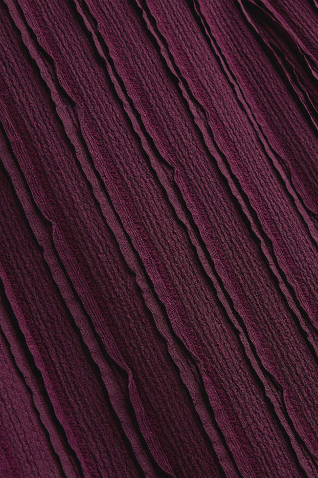 Donna - Pantaloni di jersey - vita media - gamba ampia - tessuto tramato - bordeaux