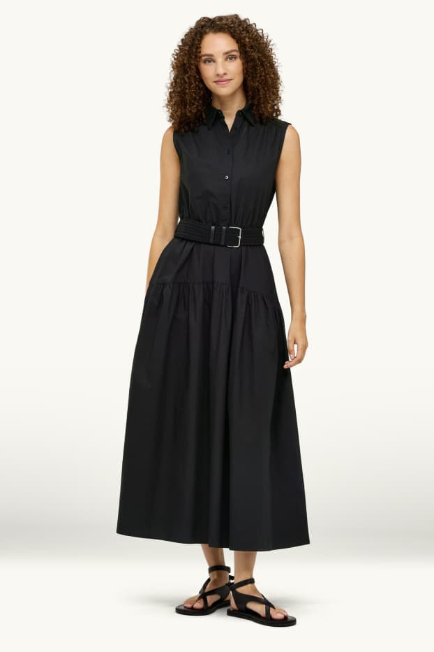Damen - Blusenkleid mit Gürtel - Straight Fit - schwarz