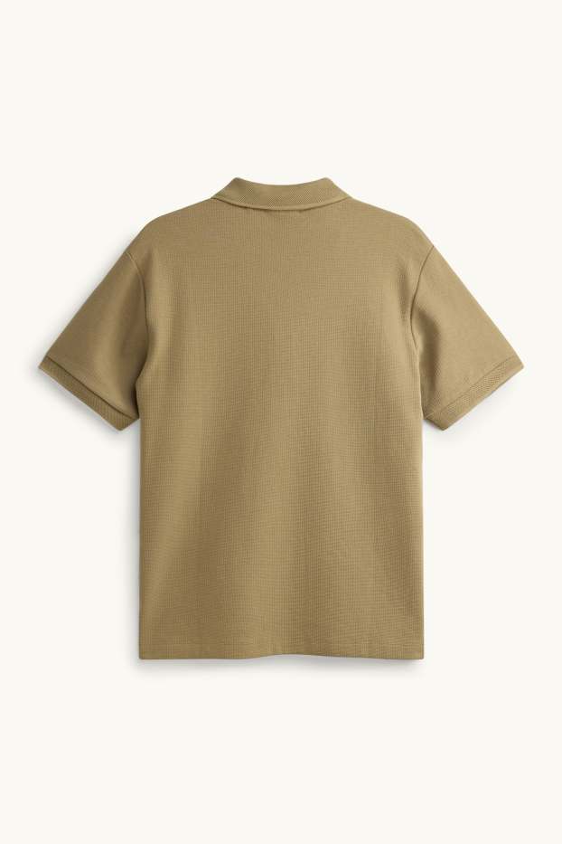 Pánské - Polokošile - regular fit - strukturovaná - khaki