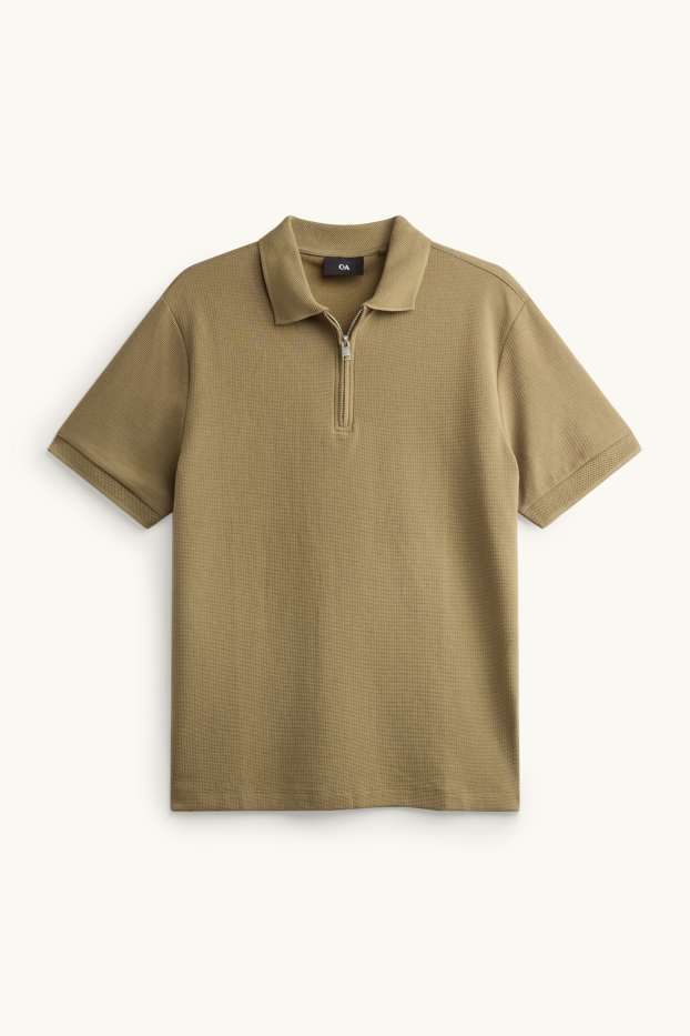 Pánské - Polokošile - regular fit - strukturovaná - khaki