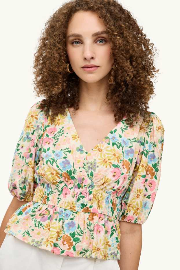 Damen - Crop Bluse - geblümt - gelb
