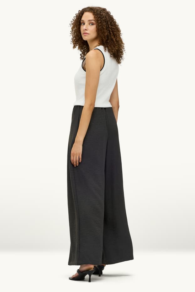 Dames - Pantalon - mid waist - wide leg - zwart