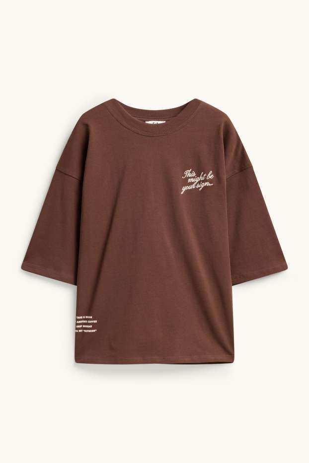 Dona - Samarreta de mànigues curtes - oversized - marró