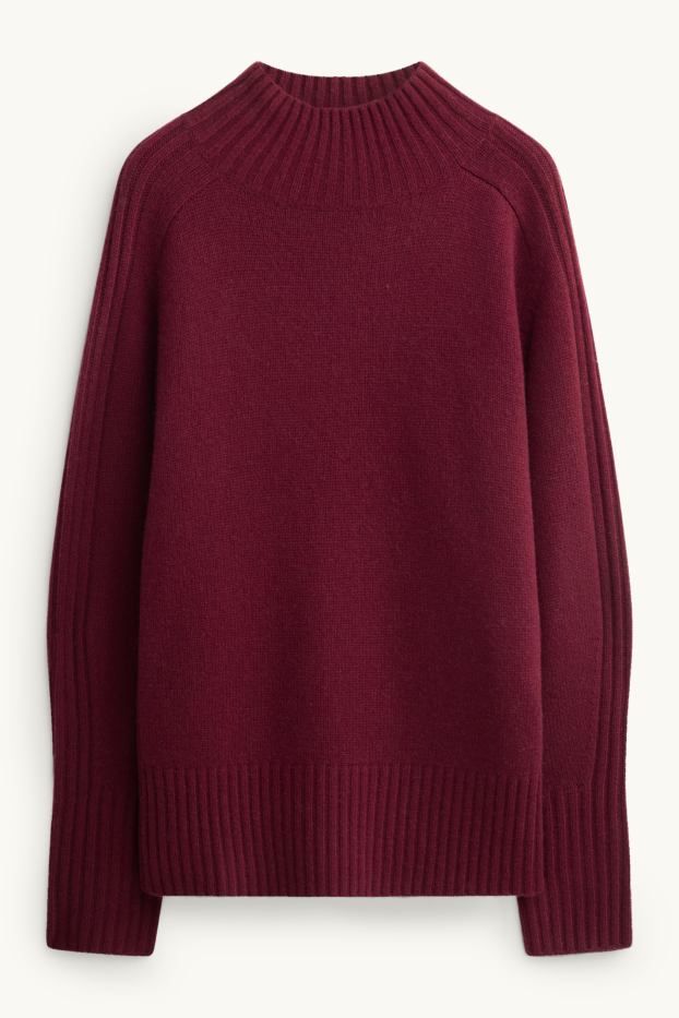 Femmes - Pull à col montant, contenant du cachemire - laine mélangée - bordeaux