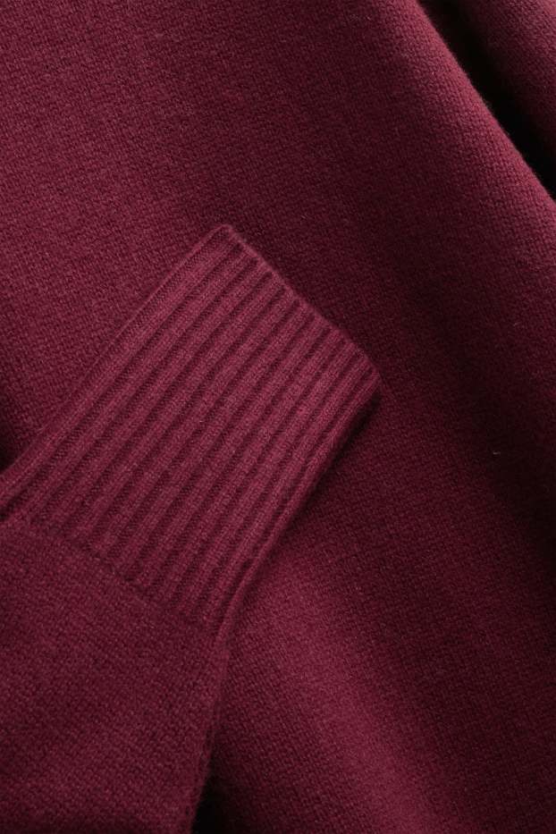 Femmes - Pull à col montant, contenant du cachemire - laine mélangée - bordeaux