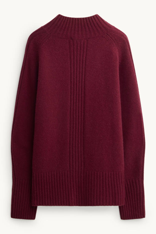 Femmes - Pull à col montant, contenant du cachemire - laine mélangée - bordeaux