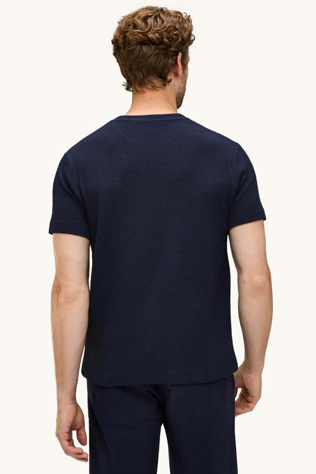 Hommes - T-shirt - regular fit - finition texturée - bleu foncé