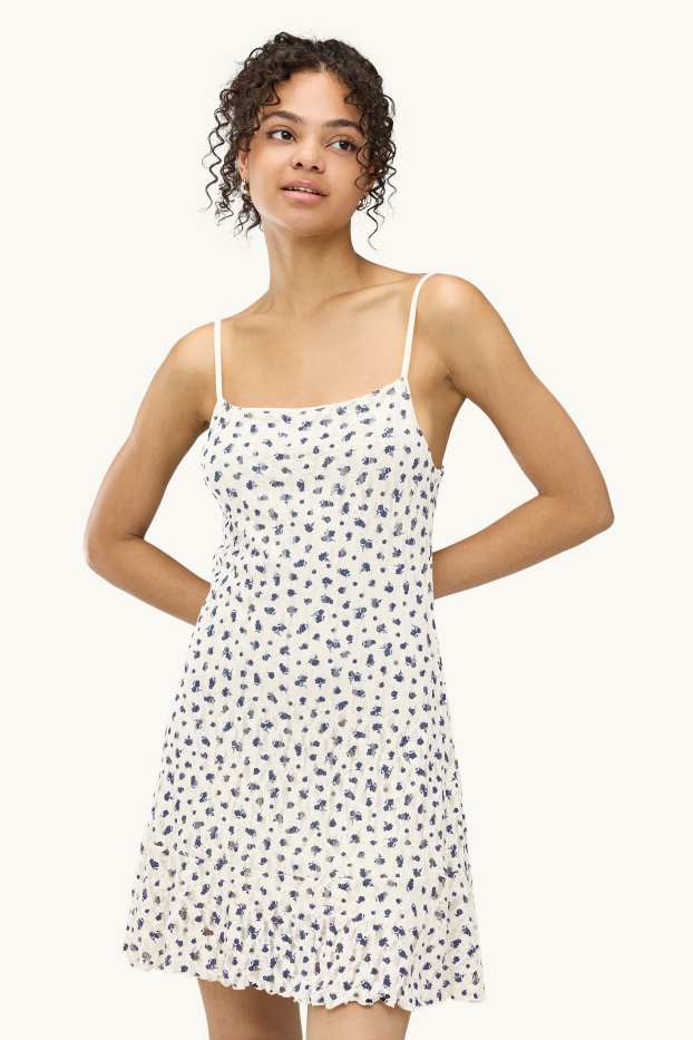 Damen - Spitzenkleid - geblümt - weiss / blau
