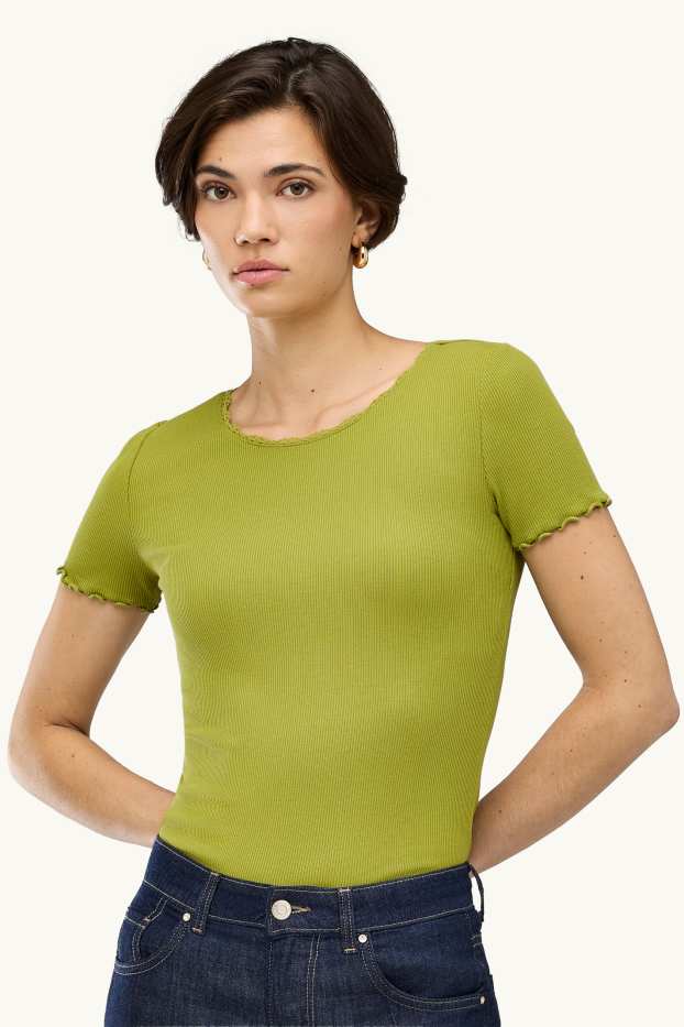 Damen - T-Shirt - Relaxed Fit - gerippt - grün