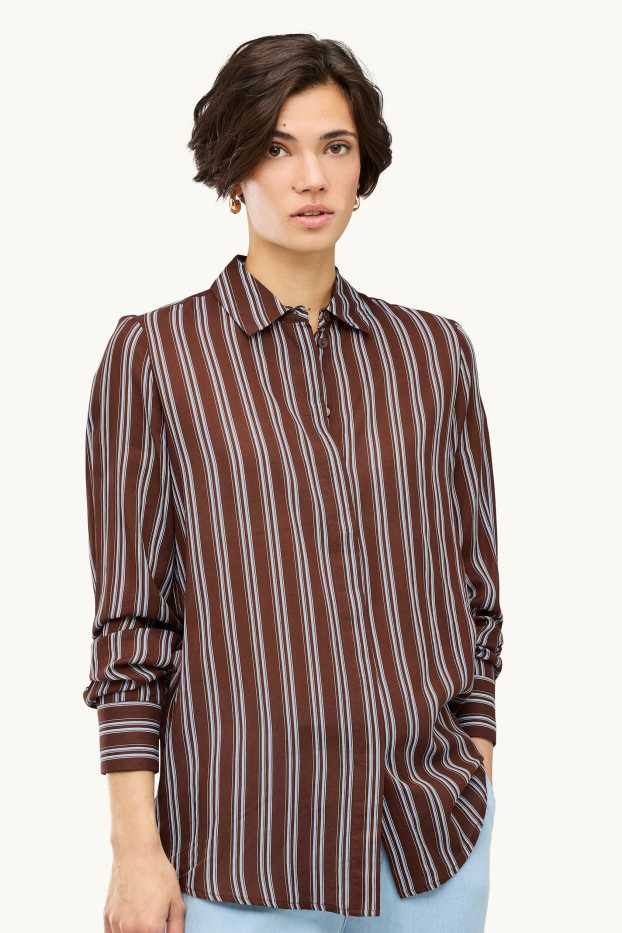 Femmes - Blouse-chemise - à rayures - marron