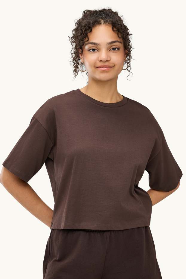 Dames - T-shirt - relaxed fit - bruin